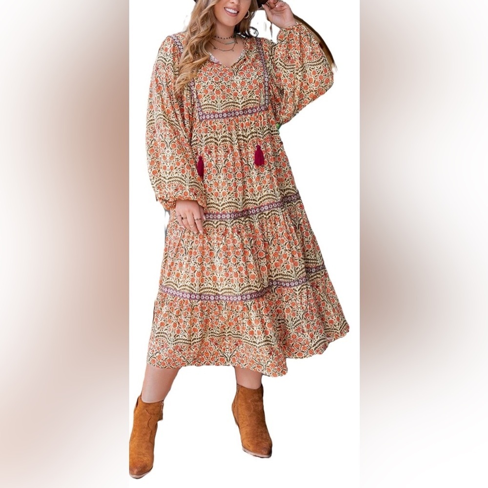 NWOT RustyyDustty Ditsy floral Print  Cottagecore boho Tiered Dress - Picture 2 of 9